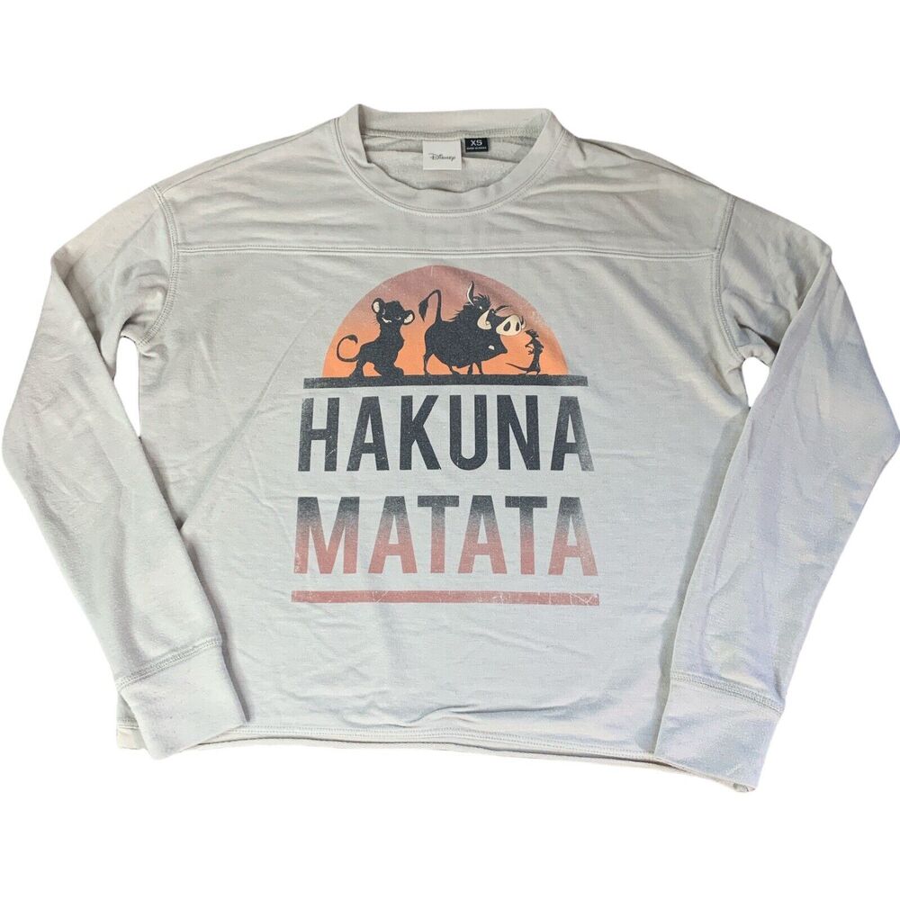 Disney Lion King Hakuna Matata Womens Long Sleeve Shirt Size XS Beige Pullover
